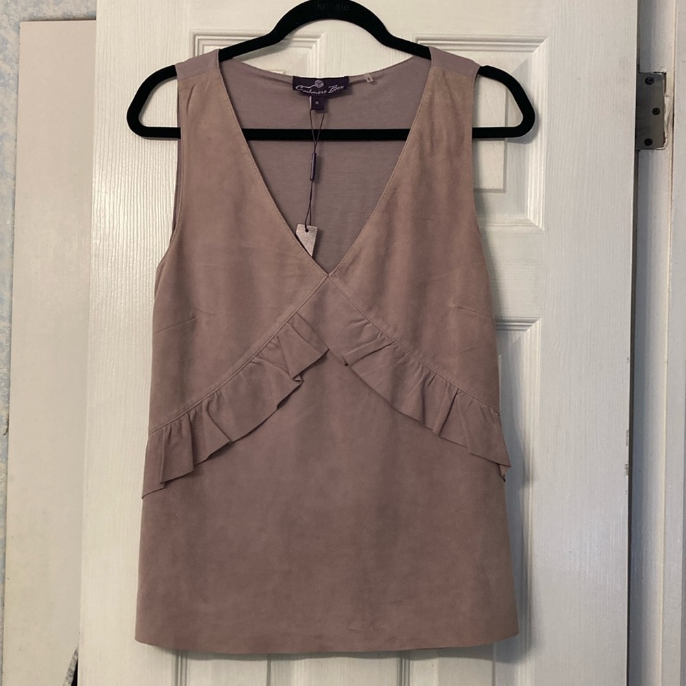 Genuine Suede Top with Ruffle Effect